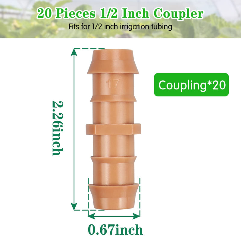 [Australia - AusPower] - Drip Irrigation Barbed Coupling?20 Pack Drip Irrigation Coupler Parts Fits for 1/2 Inch Drip Irrigation Tubing 17mm 0.600" ID Coupling Connectors for Patio Lawn Garden 20 Pack Coupling 