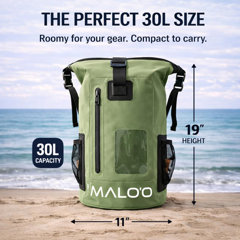 Malo’o 30L Waterproof Dry Bag Backpack – Roll Top Heavy Duty 500D PVC Dry Pack with Padded Straps, IPX6 Waterproof, Keeps Gear Dry for Kayaking, Fishing, Beach, Camping & Travel Dark Blue 30l Dry Backpack