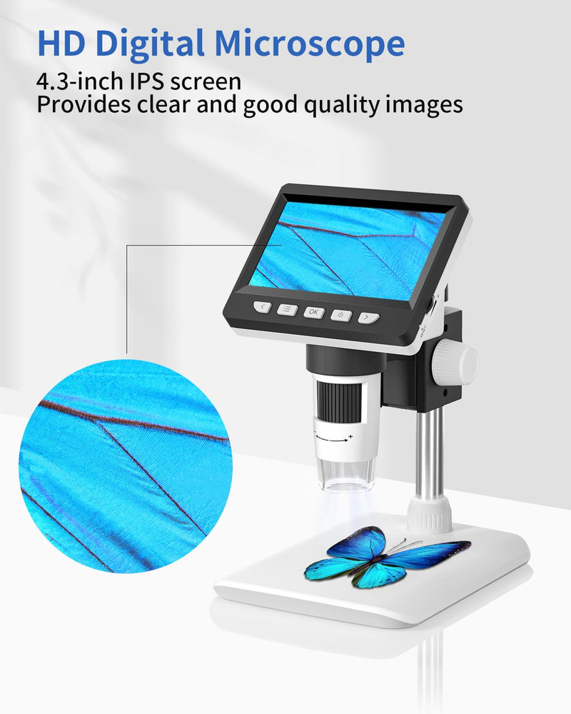 CIMELR 4.3 Inch Digital Microscope, 50X-1000X Resolution, USB Microscope with 8 Adjustable LEDs, Microscope for Adults / Children (307-B) 307-PL