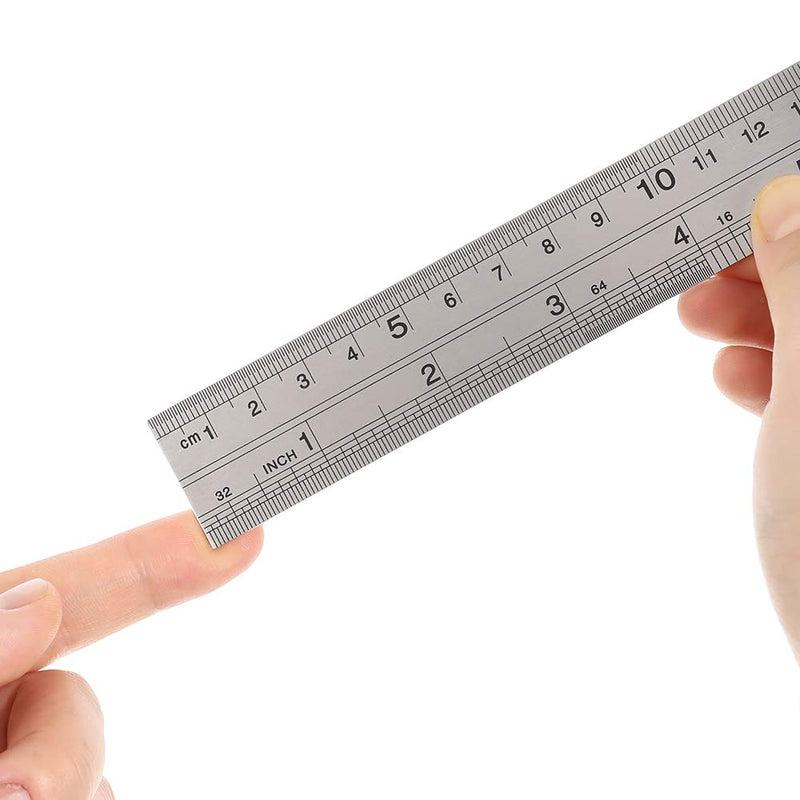 3 pieces stainless steel metal ruler, 15 cm/20 cm/30 cm | Precision double scale edge steel ruler for engineering, teaching and office
