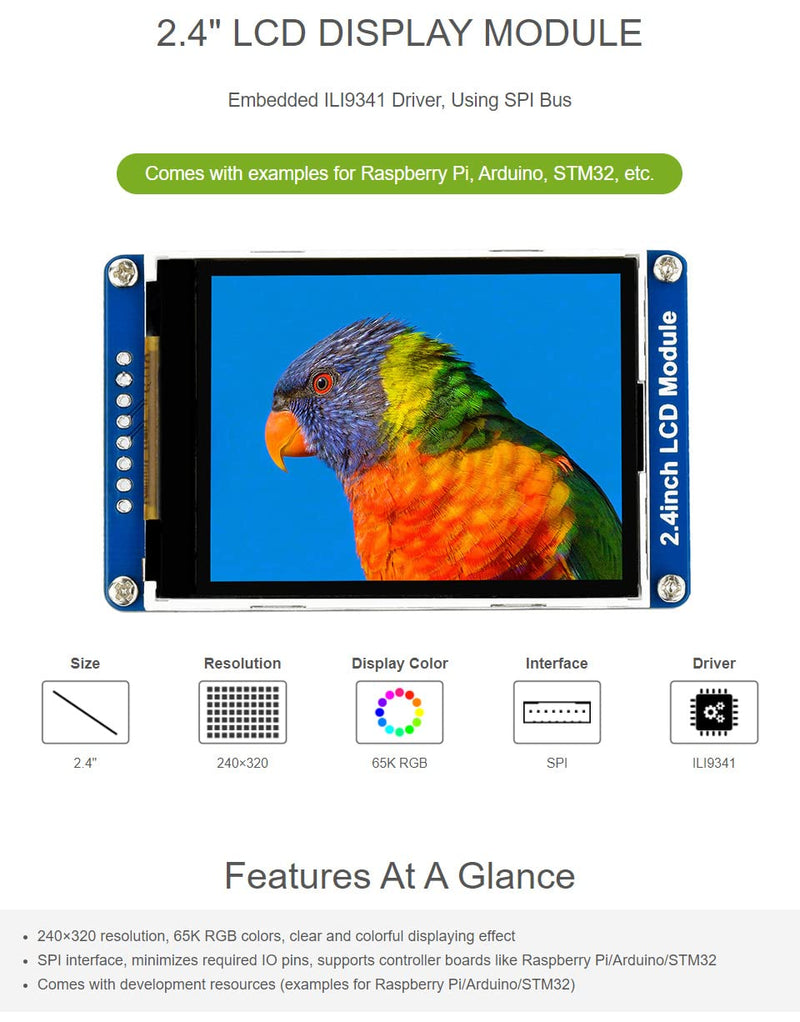 [Australia - AusPower] - waveshare 2.4inch LCD Display Module with 65K RGB Colors 240×320 Resolution SPI Interface 