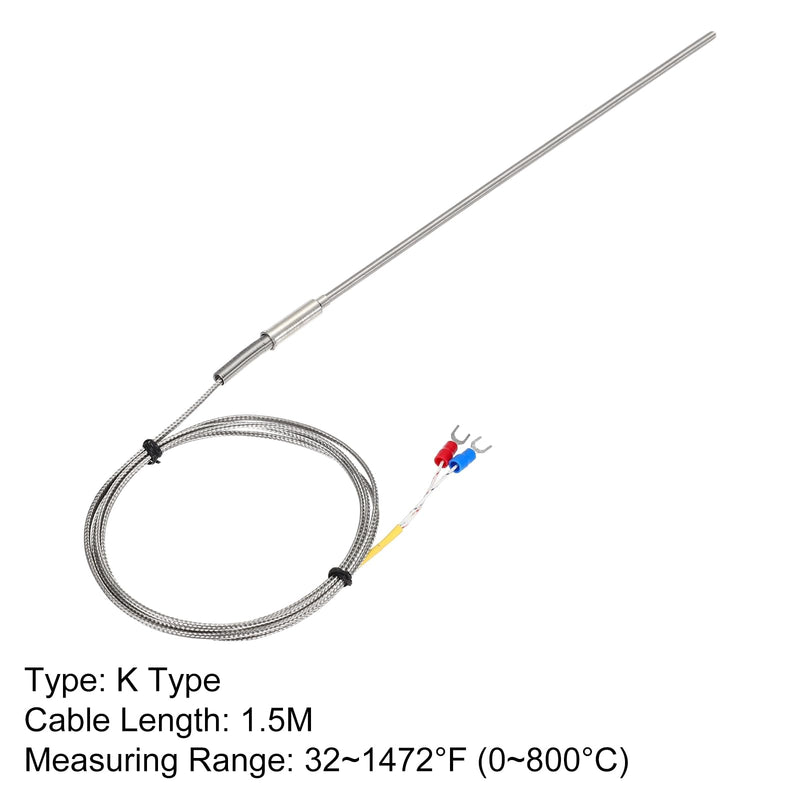 [Australia - AusPower] - MECCANIXITY K Type Thermocouple Temperature Sensor Probe 4x250mm (0 to 800C) 5ft Temperature Controller 