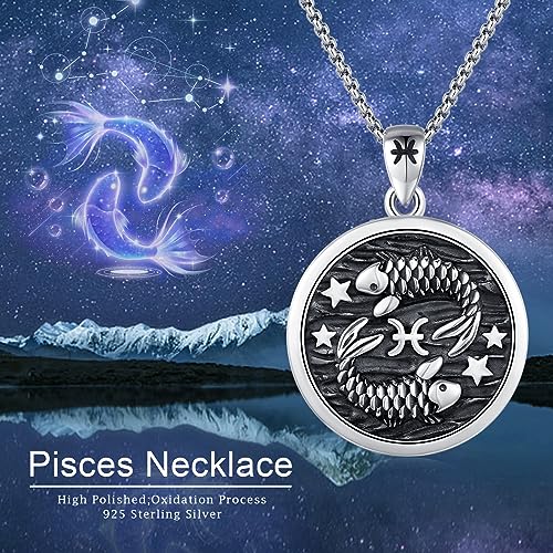 925 Sterling Silver Zodiac Constellation Necklaces for Men Women 2-Pisces (A-Retro Feb.19-Mar.20)