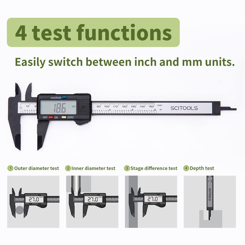 [Australia - AusPower] - Digital Caliper 0-6"Measuring Tool, Micrometer Caliper with Auto-Off Feature, Interchangeable between inches and millimeters for jewelry measurement and 3D printing 6" Plastic 