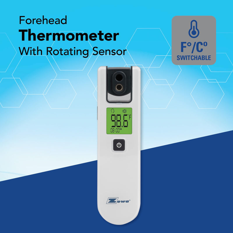 [Australia - AusPower] - Zewa 4-Way Rotating Infrared Thermometer | Forehead Non-Touch Technology | Fast 1-Second Reading | Distance Detection | LCD 3-Color Display | Memory Recall | Measures Person & Objects 