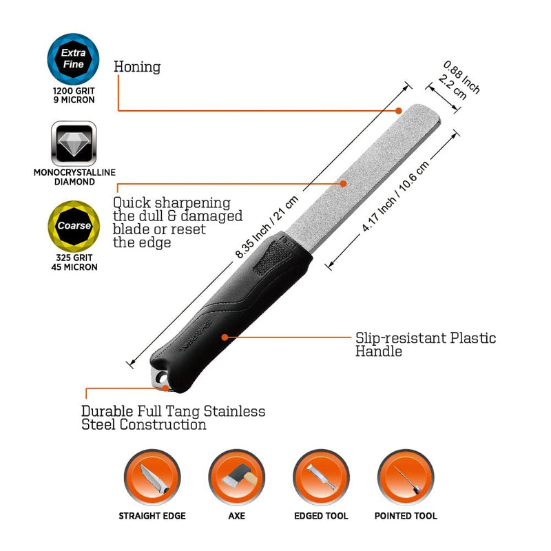 [Australia - AusPower] - SHARPAL 121N Dual-Grit Diamond Sharpening Stone File Garden Tool Sharpener Coarse 325 / Extra Fine 1200 Grit for Sharpening Knife, Axe, Hatchet, Lawn Mower Blade, Loppers, Chisels, Spade, Drills Sturdy Handle 