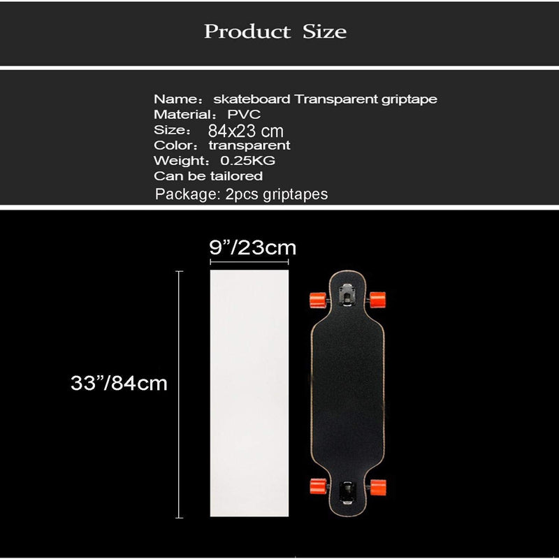 ZUEXT 9" x 33" Clear Skateboard Grip Tape Sheet 2 Pack, Bubble Free Waterproof Scooter Grip Tape, Longboard Griptape, Sandpaper for Rollerboard Stairs Pedal Wheelchair Steps (84x23cm) 9"x33"