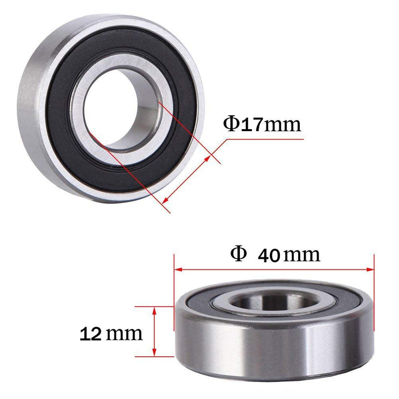 [Australia - AusPower] - 6203-RS Sealed Bearing - 17x40x12 - Lubricated - Chrome Steel (2 PCS) 6203-RS-2Pcs 