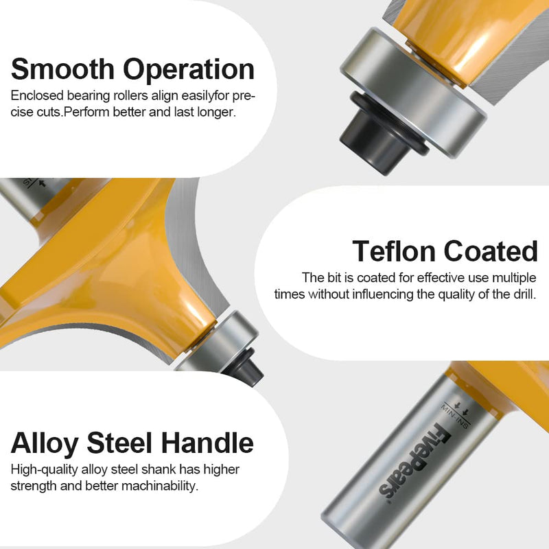 [Australia - AusPower] - FivePears 3/4" Radius Roundover Router Bit 1/2 Inch Shank, Round Over Router Bit for Edging Forming Rounding 3/4" Radius - 1/2" Shank 