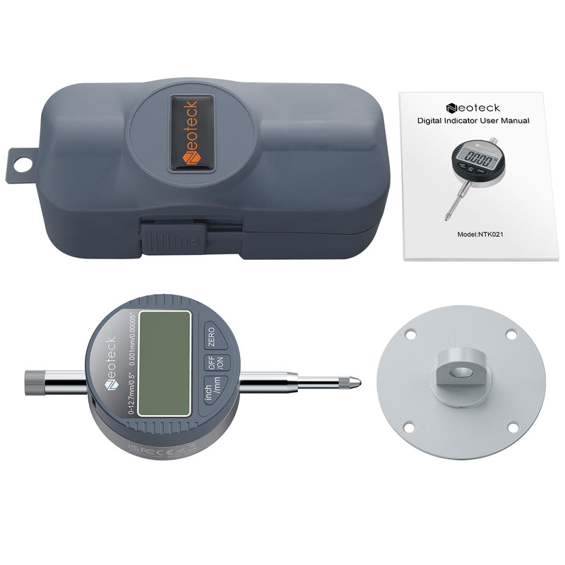 [Australia - AusPower] - Neoteck DTI Digital Dial Indicator 0.5 inch/12.7mm, High Resolution: 0.00005 inch/ 0.001mm, Digital Probe Indicator Dial Test Gauge Silver Gray 0-0.5''/0.00005'' 