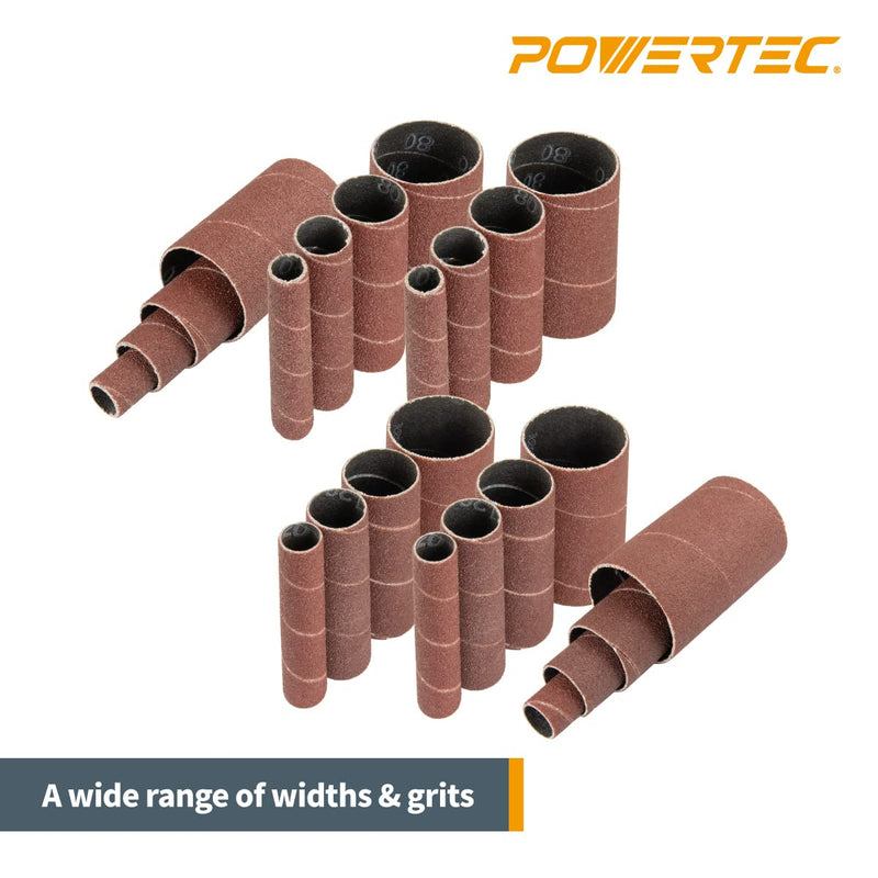 POWERTEC 71709 Assorted Sanding Sleeves 24-Pieces, 2-1/2" Length, 1/2", 3/4", 1", 1-1/2" Diameters, 80, 120 Grits 3 Each