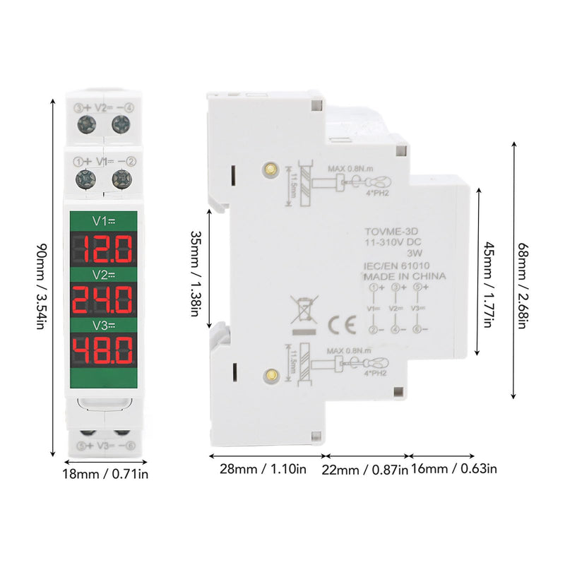 [Australia - AusPower] - DIN Rail Voltmeter LCD Digital Display Isolated Triple Way Modular Voltage Meter DC 11 to 310V Easy to Inllustion 