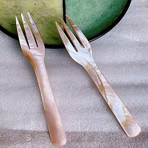 i-lan 8 Pack Pink Mother of Pearl Spoon Fork with Natural Patten,5 Inch Stunning MOP Caviar Spoon with Beautiful Shine, Finely Handmade Decorative Spoon Serving Set for Egg,Icecream,Desert,Moisturizer