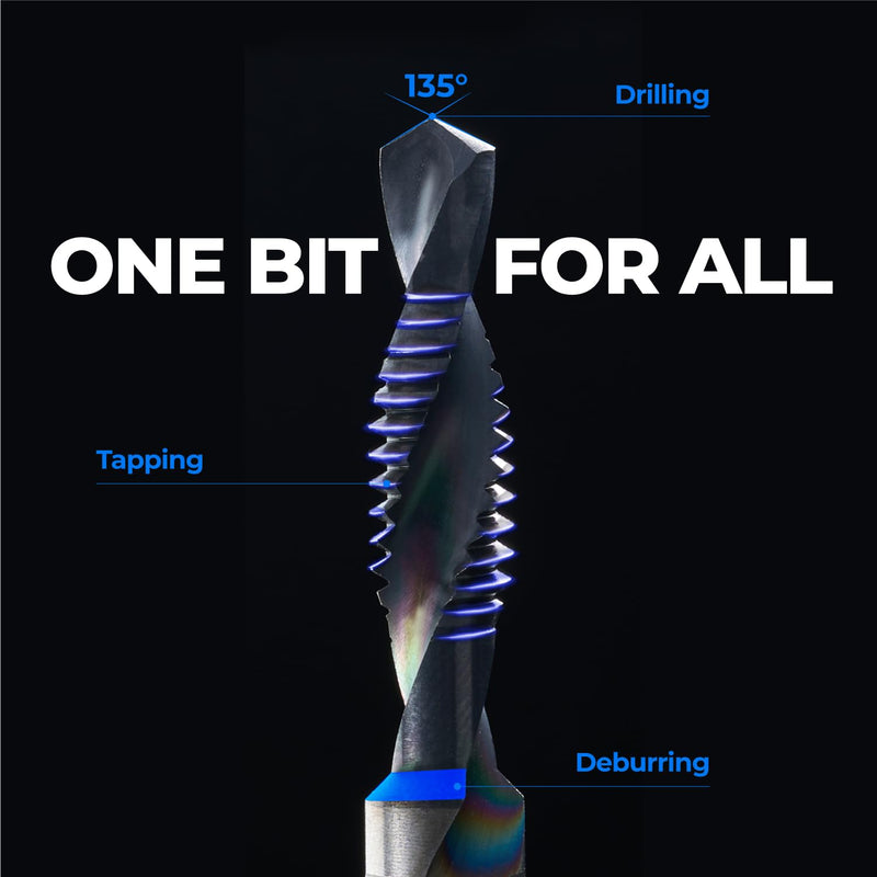 Kraftek SAE(6-32NC - 1/4-20NC) & Metric (M3-M10) 12pcs Combination Drill and Tap Bit Set, Ultra TiAlN Coating M2 Drill Tap Set for One-Step Drilling, Tapping, and Deburring Metric&SAE Set (12pcs)