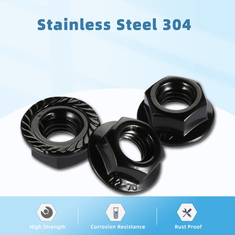 [Australia - AusPower] - M8 Serrated Flanged Hex Nuts, Stainless Steel 18-8 (304), Black Oxide, 25 PCS M8 