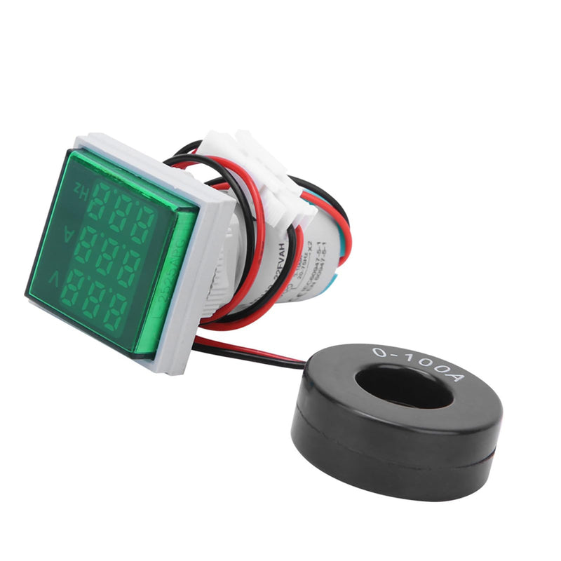 Digital Ammeter Voltmeter, AC Voltage Current Frequency Meter with 3-Digit Display, 3-in-1 Multifunctional Tester for Machine Tools, Ships, Pressure Measurement (Green) | 3-Digit LED Display, 20-75Hz, ±2%, for Machine Tools/Boats, 3-in-1 Green