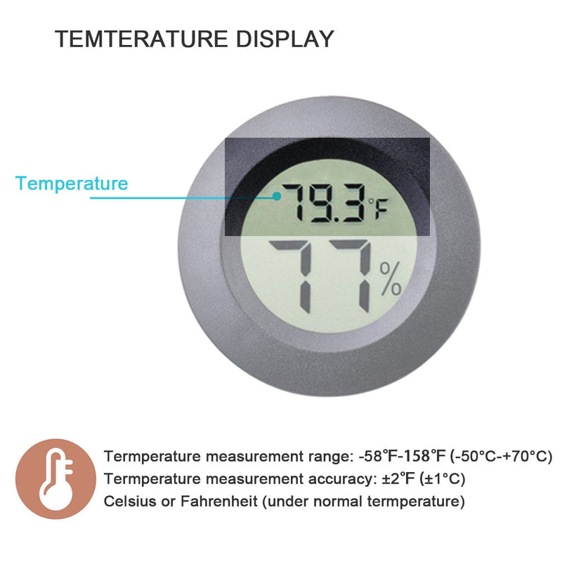 2-Pack Mini Hygrometer Thermometer Fahrenheit or Celsius Meter Digital LCD Monitor Indoor Room Round Humidity Temperature Gauge for 3D Printers Guitar Case Greenhouse Babyroom Reptile Incubator 2
