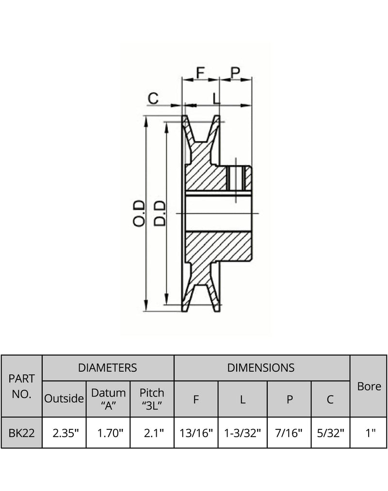 [Australia - AusPower] - QWORK BK221 V-Belt Pulley, 1" Bore, 2.35" OD V-Belt Sheave, Cast Iron, 1 Groove, 4L/A or 5L/B V-Belt 