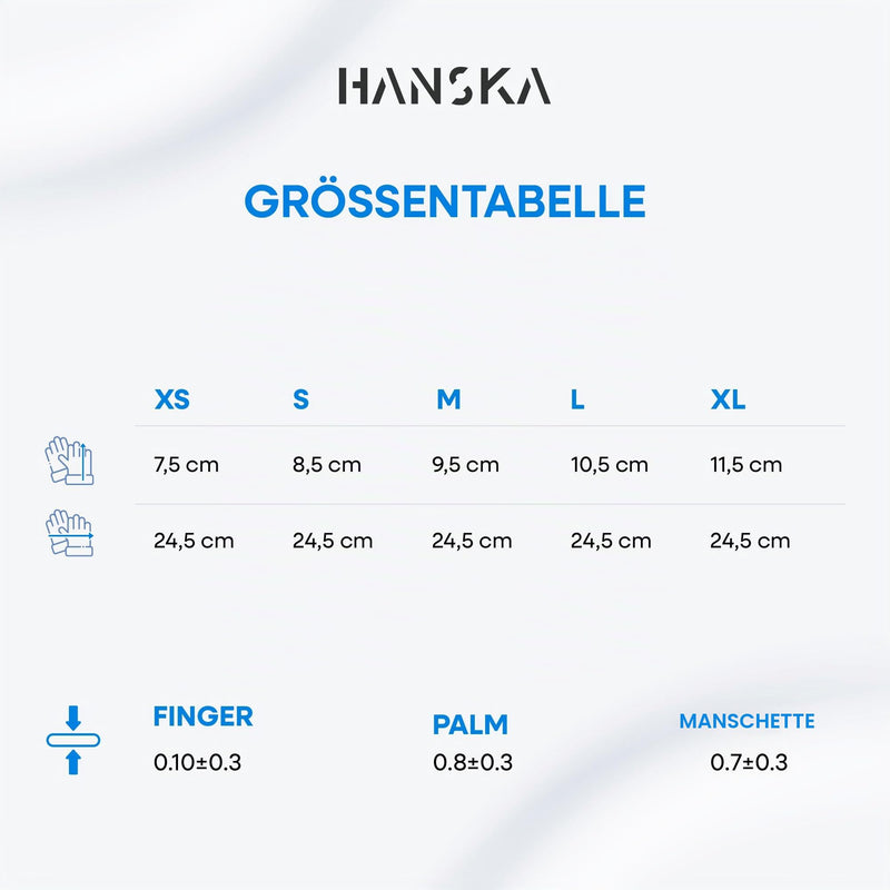 HANSKA Disposable Nitrile Gloves, Blue, Powder-Free, Insert and Bet, Ambidextrous, Non-Sterile, Rubber Base, Suitable for Medical, Food Handling (100, L) 100 cm