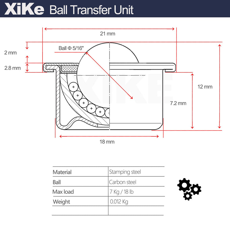 [Australia - AusPower] - XiKe 8 Pack 5/16" Roller Ball Transfer Bearings, Used for Roller Stand, Transfer Equipment and Transmission System CY-8H Type. 18 pounds load ? 5/16" ball diameter 
