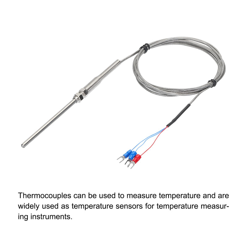 [Australia - AusPower] - MECCANIXITY 2pcs PT100 RTD Thermocouple Stainless Steel M8 Temperature Sensor Probe -50 to 1300C 6.6ft 5x100mm 