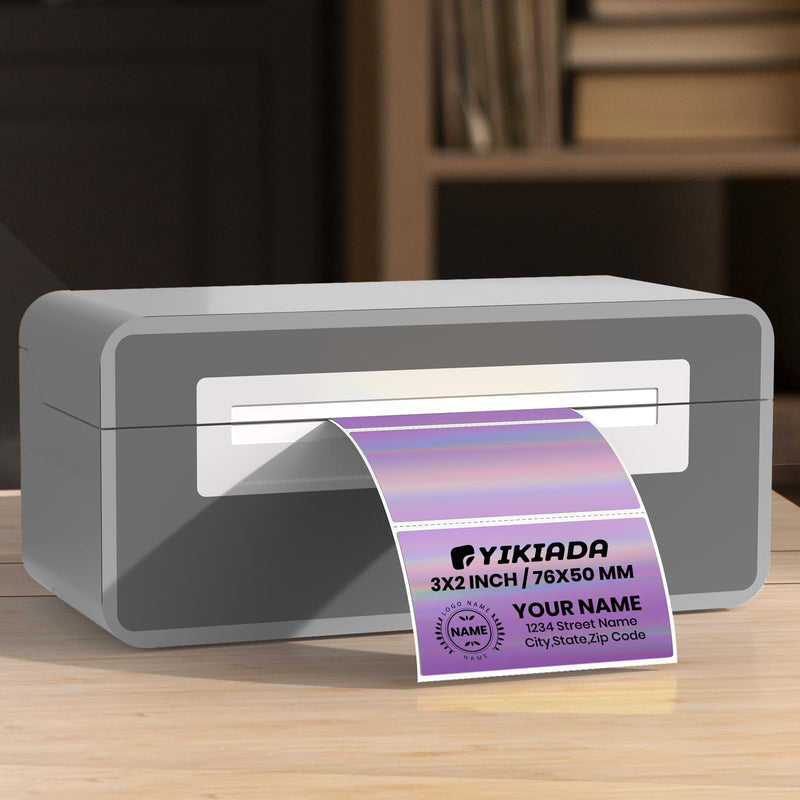 Holographic Thermal Labels Vinyl Purple 2 × 3 Inch Self-Adhesive Laser Direct Printable Address Stickers Roll Waterproof Printer Decals for QR Code DIY Name Tag 200 PCS Holographic Purple