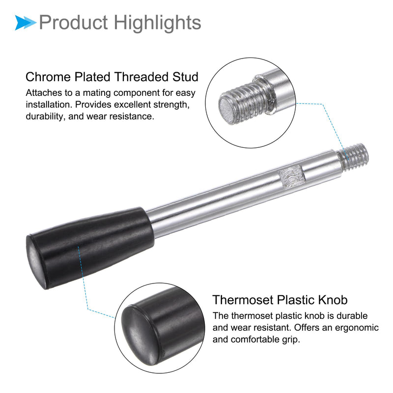 [Australia - AusPower] - Revolving Crank Clamping Handle, M8 Male Thread 116mm Length, Chrome Plated Long Arm Handwheel Handle Knob Black - (Applications: for Lathe Machinery), 4-Pieces 