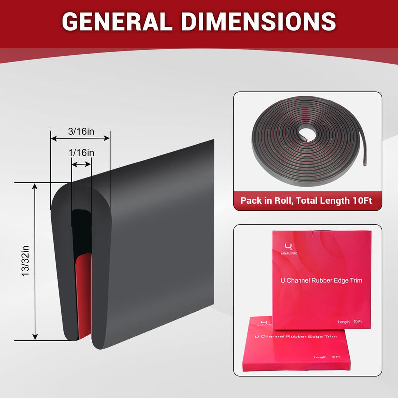 [Australia - AusPower] - Rubber Edge Trim, 1/16" Self Adhesive Flexible U Channel Edge Protecter for Sheet Metal, Car Doors, U Shaped Sharp Edge Protecter, Fit for 1-3/32" Width Edge, Black Color, 10Ft, EPDM Material Fit 1/16" - L10' 