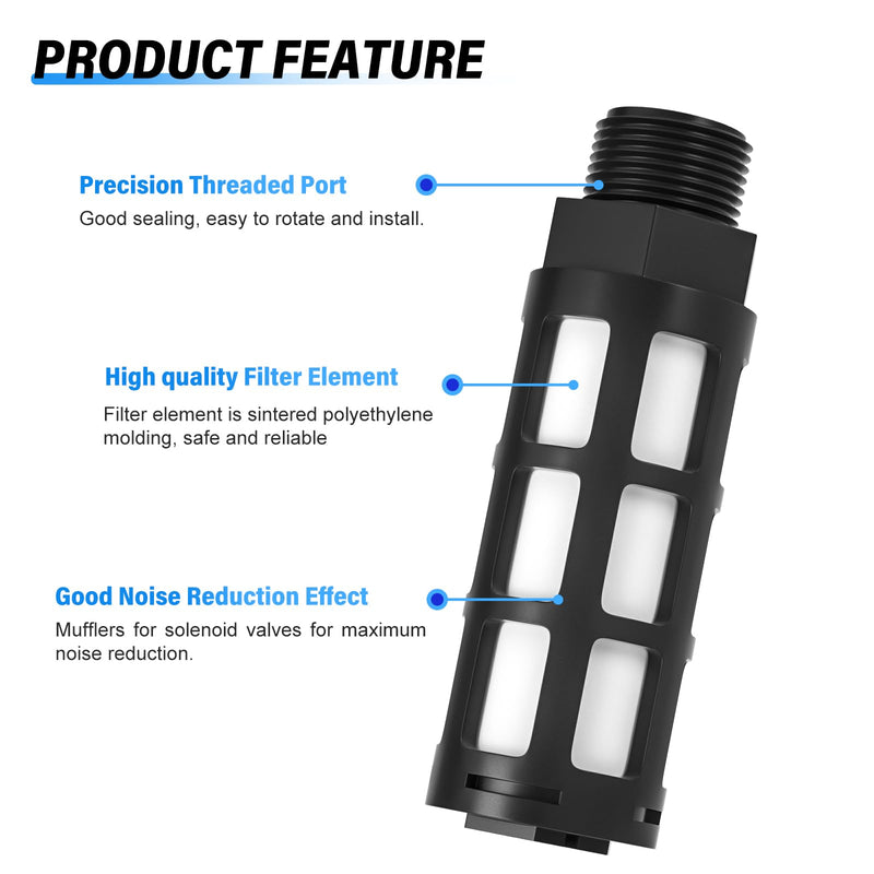 [Australia - AusPower] - TAILONZ PNEUMATIC 1/4 Inch NPT Pneumatic Plastic Muffler Solenoid Valve Muffler Element Air Compressor Exhaust Silencer Muffler Fitting (Pack of 5) 