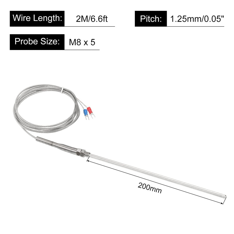 [Australia - AusPower] - MECCANIXITY K Type Thermocouple Probe Waterproof Temperature Controller Sensor Stainless Steel 32 to 1112°F (0 to 600°C) 5x200mm 6.6ft 