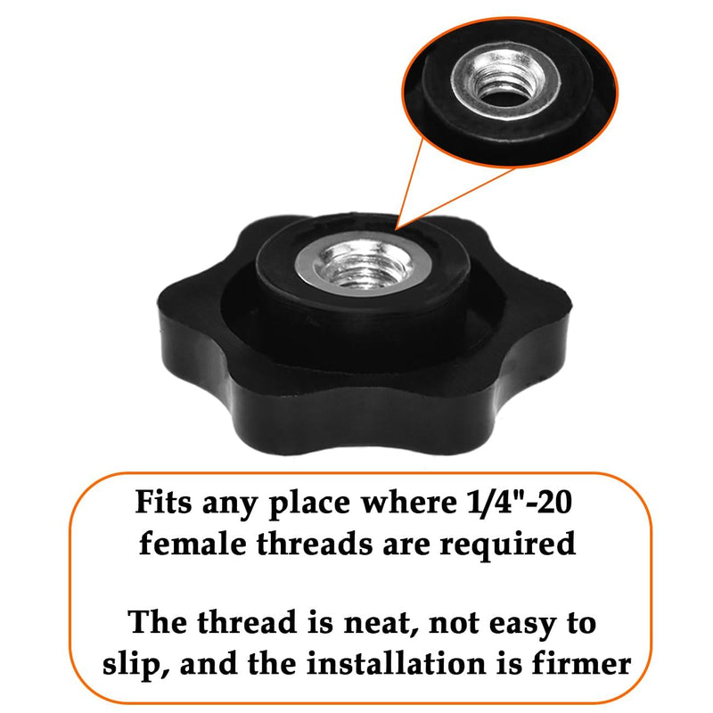 [Australia - AusPower] - 4 Pcs 1/4"-20 Inch Knob Black Nylon Screw-On Type Thru Threaded Knob Nuts 6-Star Shape Hand Tighten Clamping Knobs 1/4" - 20 