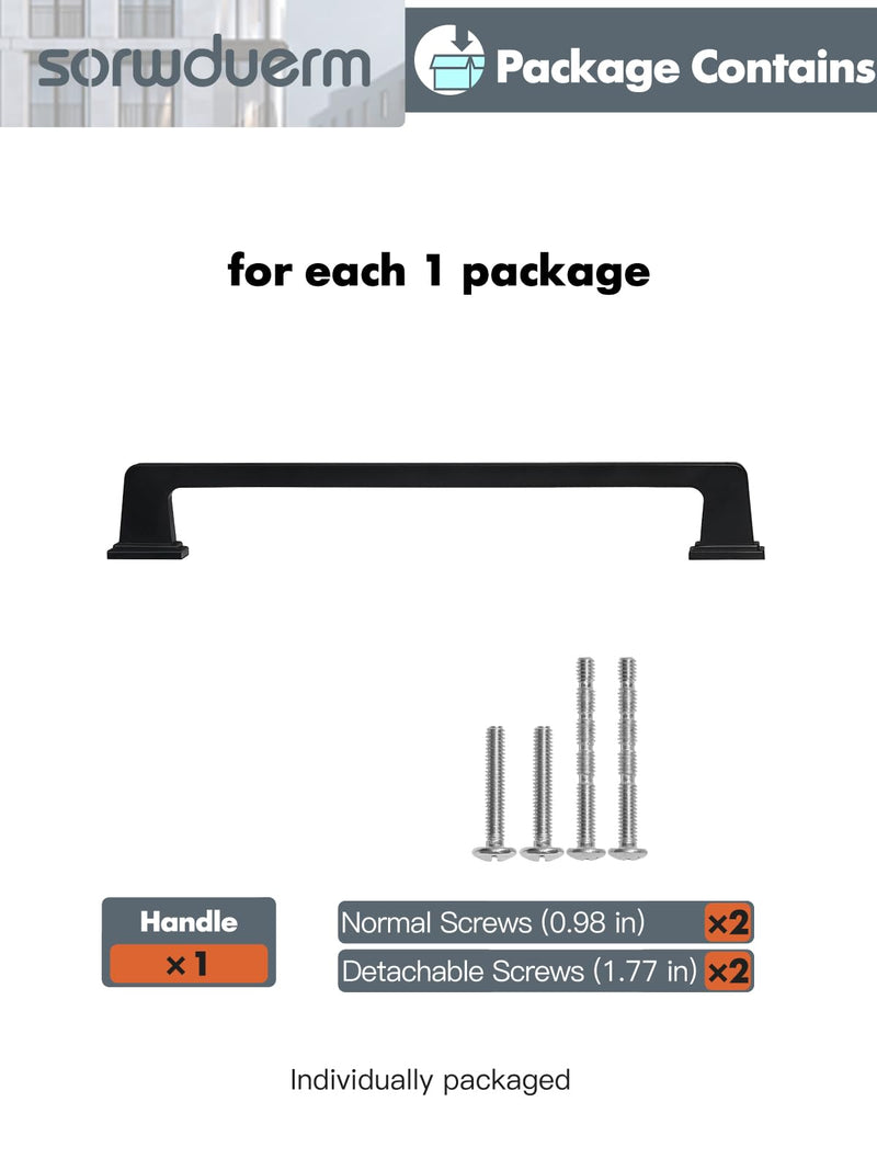 5 Pack Black Cabinet Pulls Square 6.3"(160mm) Hole Center Matte Black Cabinet Handles Drawer Pulls Cupboard Kitchen Hardware 5 Pack