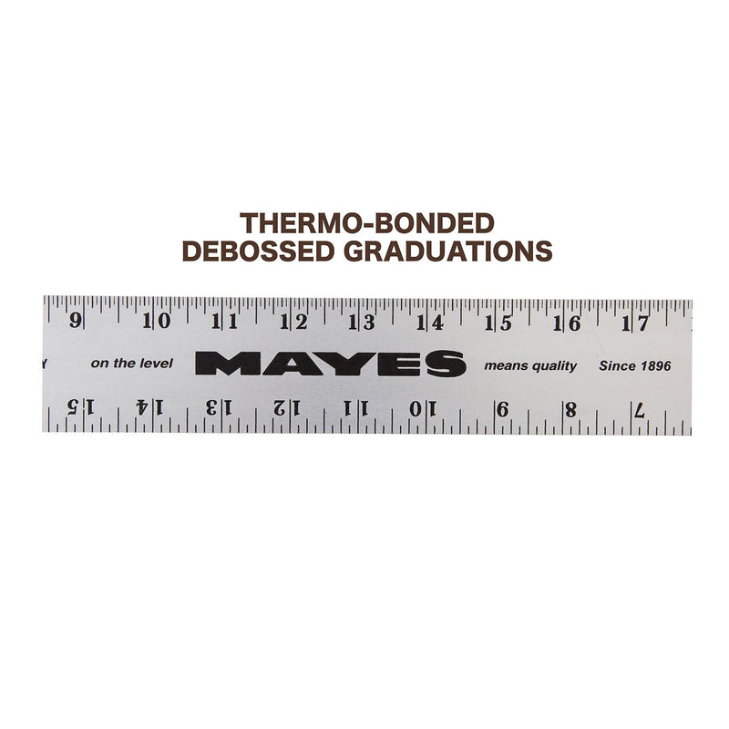 Mayes 10207 24 Inch Straight Edge Aluminum Ruler, Heavy Duty 24 Inch Ruler with Standard Measurements, Extra Thick Precision Straight Edge, Made in USA Silver