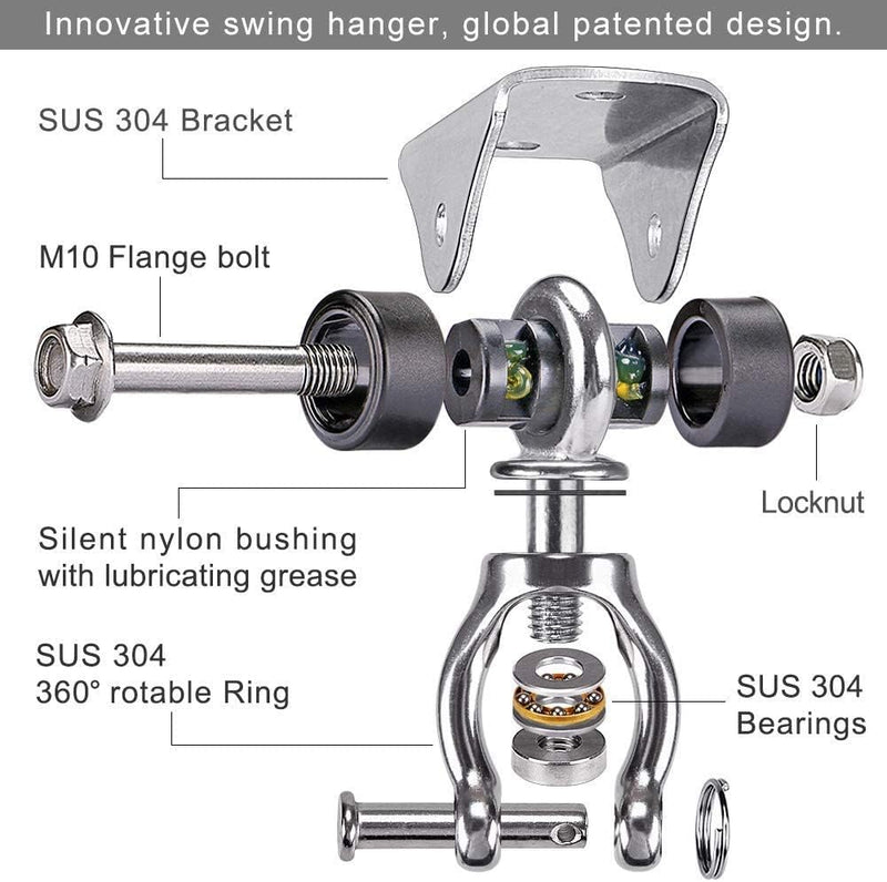[Australia - AusPower] - SELEWARE Silent, No Squeaking, Heavy Duty Stainless Steel Swing Hangers for Hammock Chair, Aerial Yoga Silk, Porch Swing. Swivel Bearings Inside, 1000 LB Capacity 