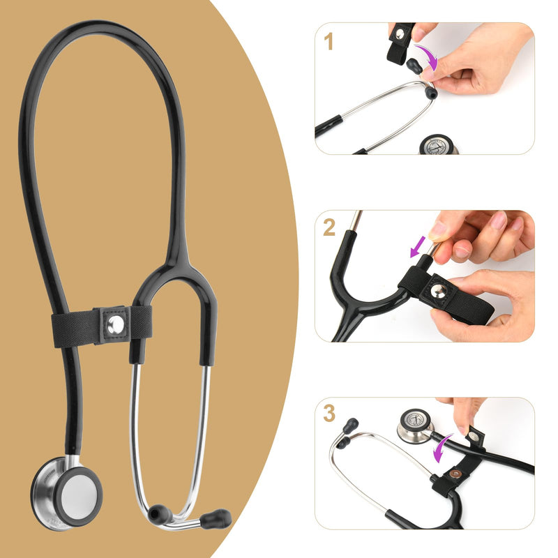 [Australia - AusPower] - Beautyflier Adjustable Stethoscope Clip for All Models: Littmann, ADC, MDF, Adscope, Stethoscope Securing Safety Clip Perfect for Physicians, Nurses, EMT (Black, Elastic, 2pcs) Black 