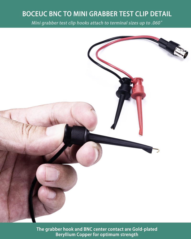 [Australia - AusPower] - BNC Test Leads, BNC(Male) to Mini Grabber Test Clip, Test Lead Breakout Cable for Multimeter, 5A Current Rating, 1 Pack Male Plug 