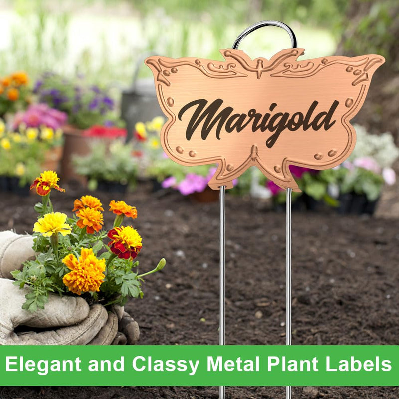 Metal Plant Labels, Tall Outdoor Butterfly Garden Markers for Flowers, Fruits and Vegetables, 304 Stainless Steel Weatherproof Signs (25 Packs, 4" x 2.3", Gold Butterfly Design) 25 PACK SUS 304 Garden Labels