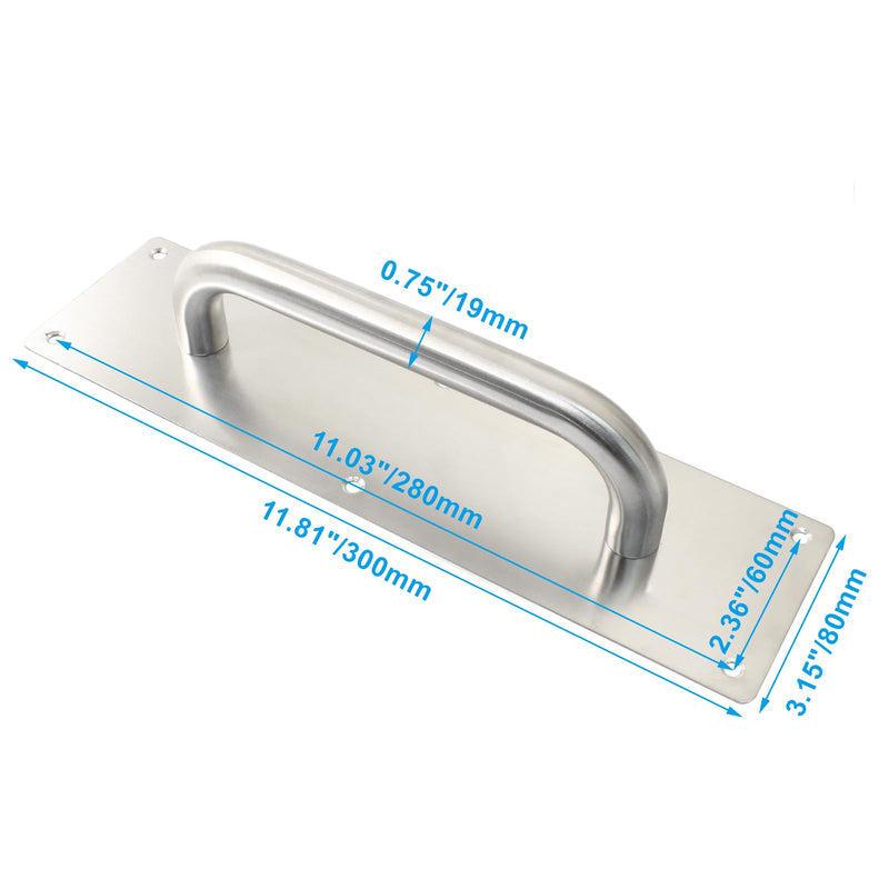 [Australia - AusPower] - Bivethoi 1Pcs Pull Push Door Plate Handle Stainless Steel Heavy Duty Barn Door Pull with Mounting Screws (Silver, 300x80mm/11.81x3.15inch Large 