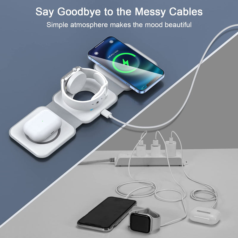 [Australia - AusPower] - Wireless Charger 3 in 1,RTOPS Magnetic Travel Wireless Charging Station Multiple Devices,GaN 3 in 1 Charging Station,Compatible for iPhone15/14/13/12/Pro/Max,iWatch,AirPods 3/2/Pro(Adapter Includes) white 