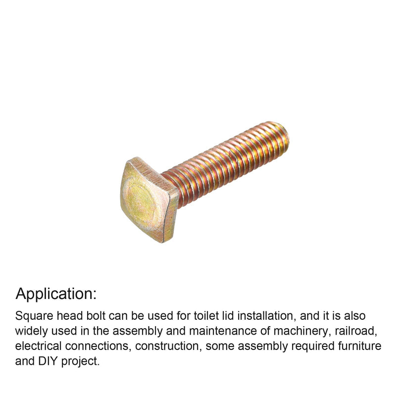 [Australia - AusPower] - uxcell Square Head Bolt, 20pcs M6x25mm Fully Thread Carbon Steel Grade 4.8 Square Machine Screws, Gold Tone 25mm 20 