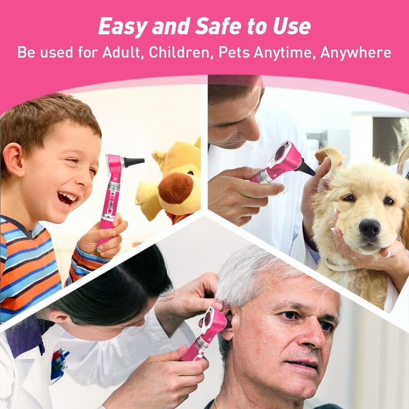 [Australia - AusPower] - Scian Otoscope - Ear Scope with Light, Ear Infection Detector and Pocket Ear Checker Kit with 3X Magnify Lens, Suitable for Kids, Adults, Doctors, Pets(Pink) Pink 