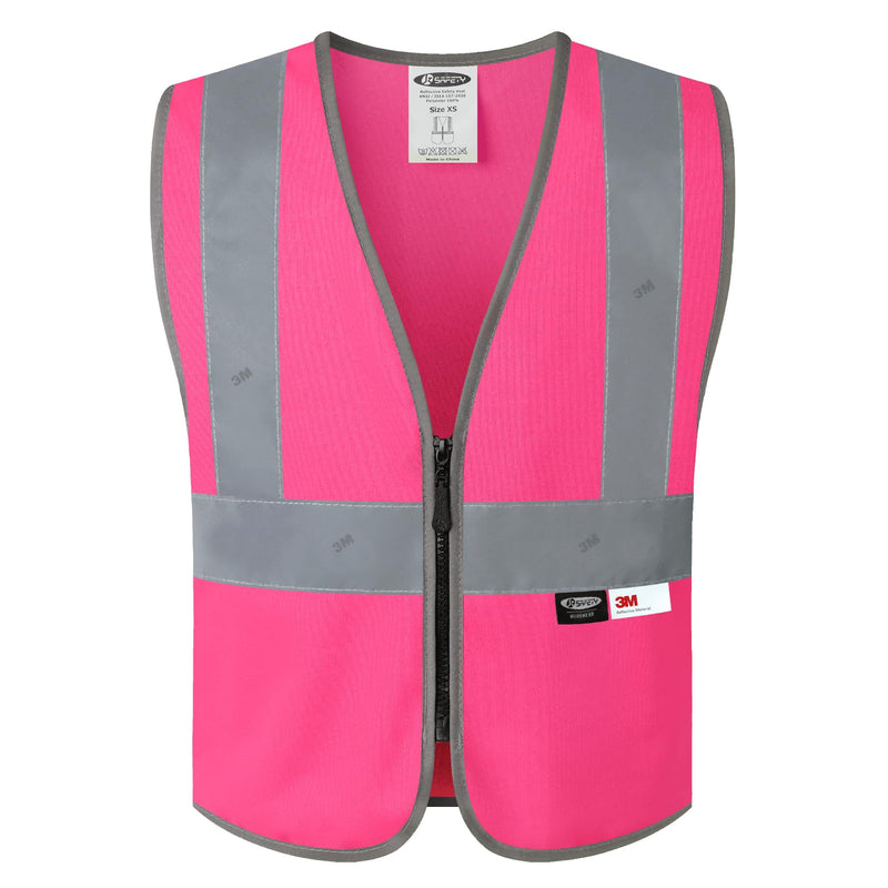 JKSafety Kids Safety Vest Kids Construction Vest with 3M Reflective Tapes High Visibility Meet ANSI Standard (BK300) 1-3Years Pink