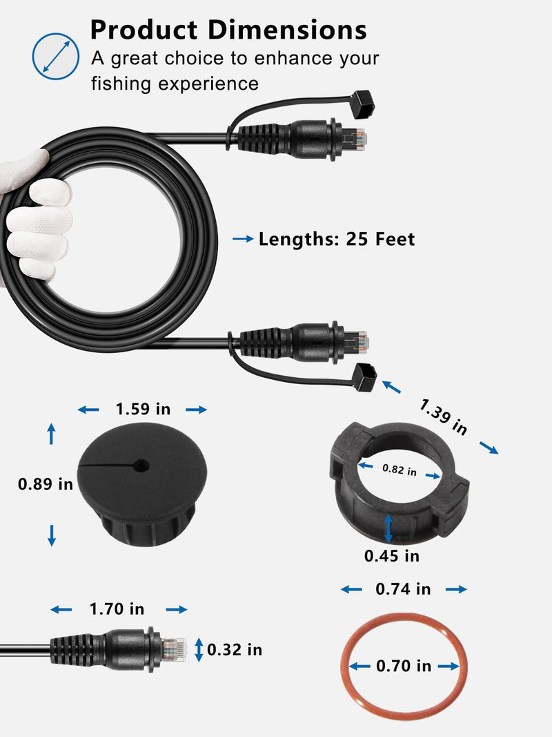 010-10550-00 Marine Network Cable,GMS 10 Cable 25 Feet with Split Connector and Waterproof Cap for Marine RJ45 Compatible with Garmin Navigation Screen Devices 25-Feet