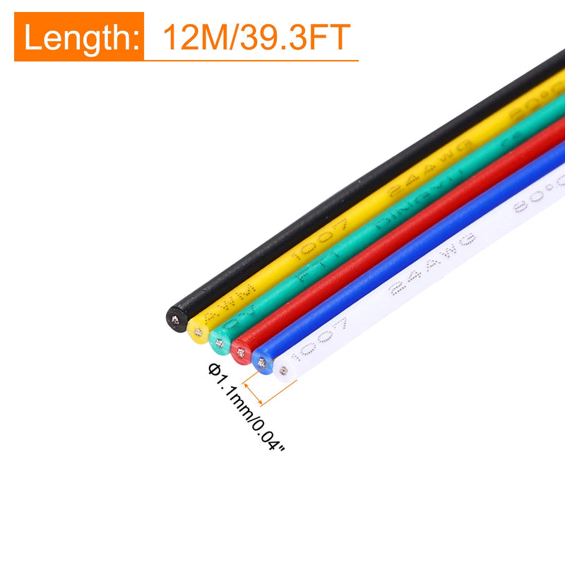 [Australia - AusPower] - MECCANIXITY 24 Gauge 6 Conductor Electrical Wire Tinned Copper Cable 39FT Flexible Stranded Hook-up Wire for LED Strips Lamps Residential Wiring Car Circuit 39FT,24AWG 