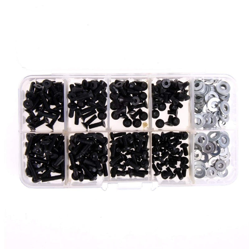 [Australia - AusPower] - 330Pcs Universal RC Screw Kit M3 Flat Round Head Screws M3 M4 Flat Washer M3 Hexagon Nut & 340PCS Universal Screws Box Repair Accessories 