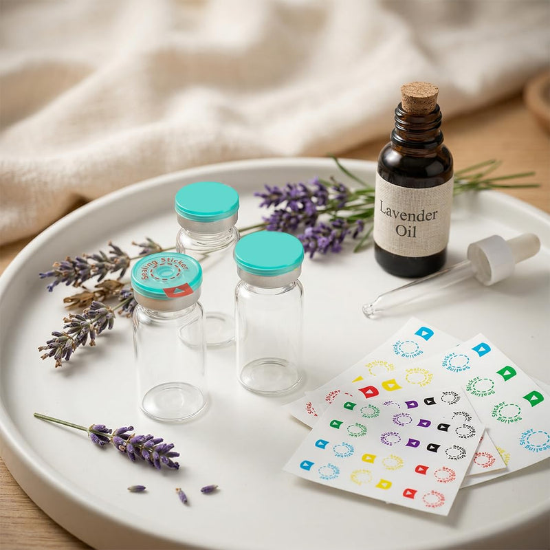 Vials Sealing Stickers 120Pcs Transparent Self Adhesive Sticker Laboratory Circle Sealing Labels for 13mm 20mm Aluminum Plastic Caps