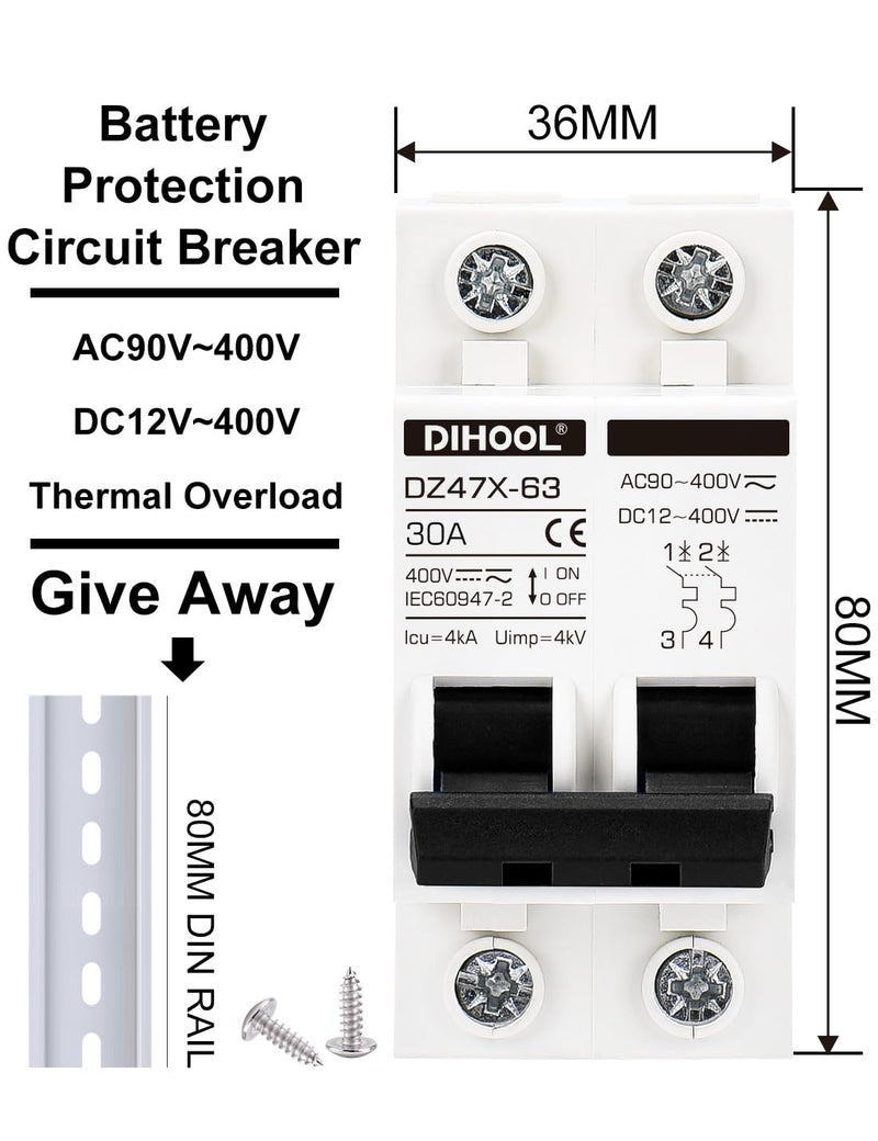 [Australia - AusPower] - 30 Amp 12V-400V AC DC Miniature Circuit Breakers (10A 15A 20A 25A 40A 50A 60A Optional) for Solar Panel PV System - Disconnect Switch, AC 110V DIN Rail MCB Ac-dc 30a 