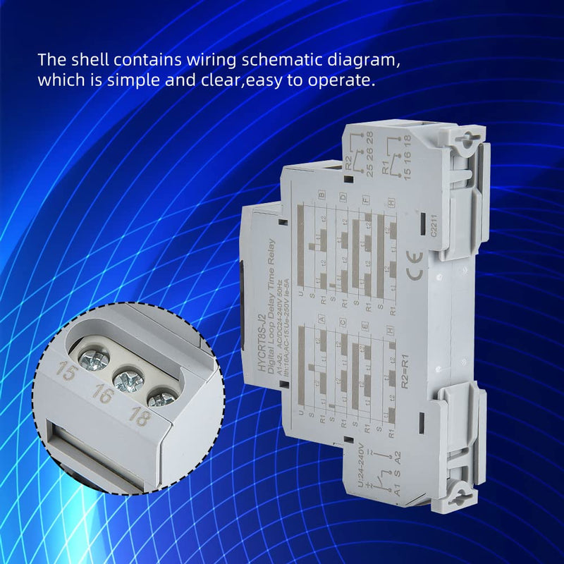 [Australia - AusPower] - CNAODUN Cyclic Time Delay Relay Digital Display Dual Outputs HYCRT8S-J2 AC/DC 24-240V Button Adjustment Cycle Time Relay DIN Rail Mount Type HYCRT8S-J2, Dual Outputs Cycle Delay 