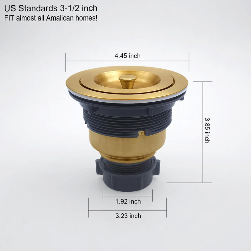 3-1/2-Inch Kitchen Sink Drain Strainer Assembly Kit, GZILA Deep Waste Basket Strainer with Sealing Lid Sink Stopper, 304 Stainless Steel Brushed Gold