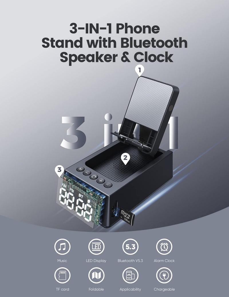 [Australia - AusPower] - Gifts for Him, Her, Cell Phone Stand Bluetooth Speaker, Cool Tech Kitchen Gadgets Adjustable Phone Holder, Birthday for Men Women Dad Who Want Nothing Black 